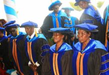 A section of the Ph.D. graduands being conferred with the degree by Dr. Bob Ndubi, Kisii University Chancellor, during Kisii University's 11th Graduation Ceremony on December 14, 2022 at the University's Main Campus, Kisii County. The now graduates were urged to serve the society fully, without any sense of entitlement. PHOTO/Kisii University (KSU) Media Team.