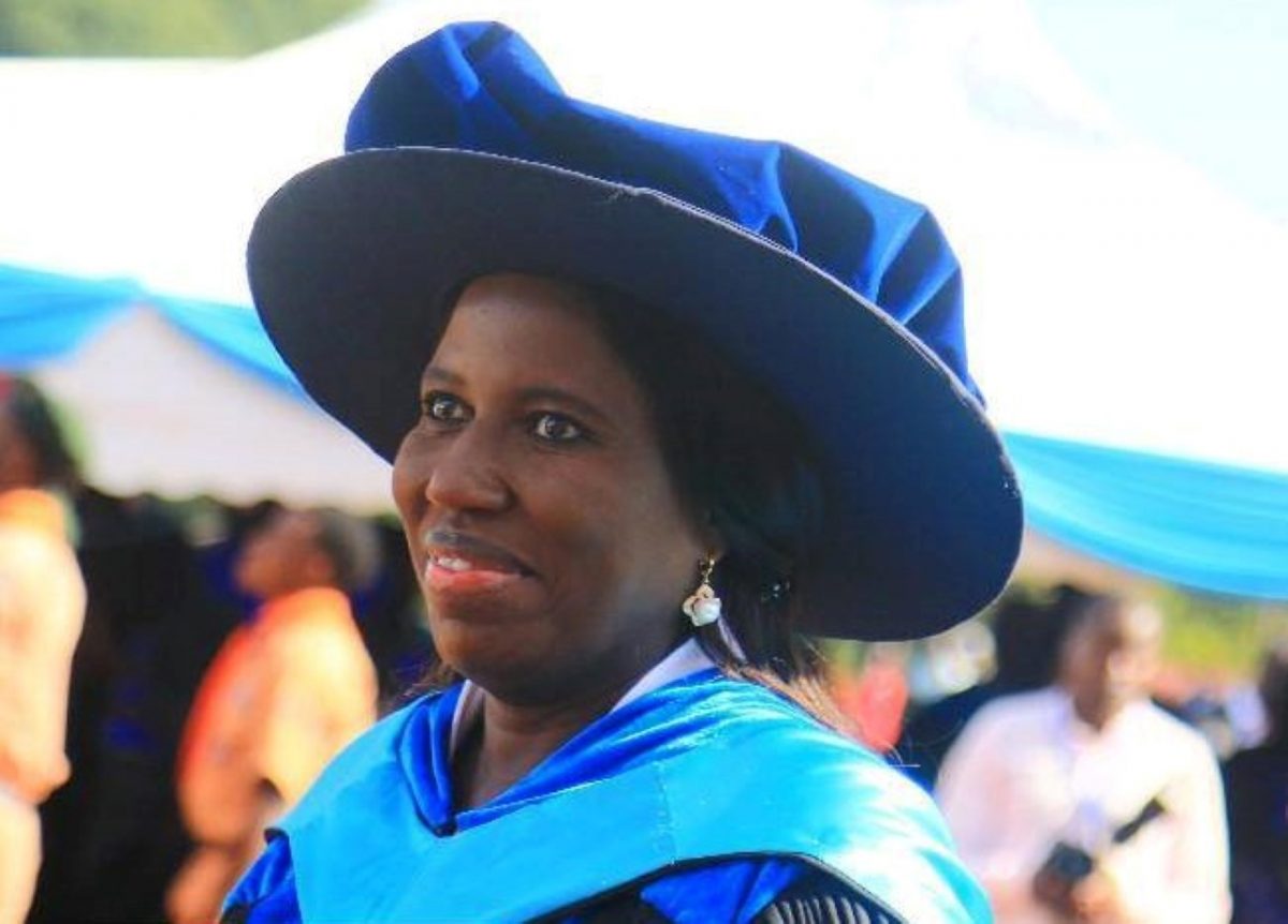 Dr. Beatrice Muganda, the Principal Secretary State Department for Higher Education and Research, during the pass-out parade of the graduands. She also represented Ezekiel Machogu, the Cabinet Secretary Ministry of Education. PHOTO/KSU Media Team.