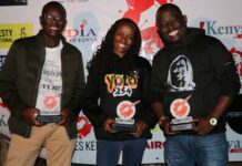 Journalists hang by a thread amid lay-offs, appeal for government intervention Scribe of the Year Award winner Eliud Kibii of The Star Newspaper, Most Promising Scribe winner Faith Sudi, Scribe President Roncliffe Odit of BBC Africa with their trophies during the Scribes Kenya end-of-the-year party held in Nairobi on December 3, 2022. PHOTO/Anne Macharia, The Scribes.