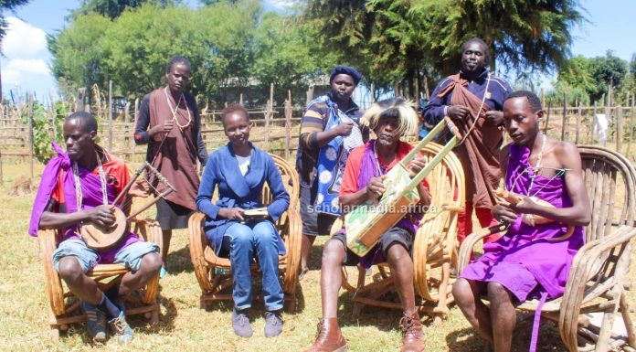 How Kesses Family became home of talented musicians The Kesses family donning their traditional attire pose for a photo with Janet Kiriswo (second left). The family is made up of both traditional and gospel musicians with deep excellence in music. PHOTO/Janet Kiriswo, The Scholar Media Africa.