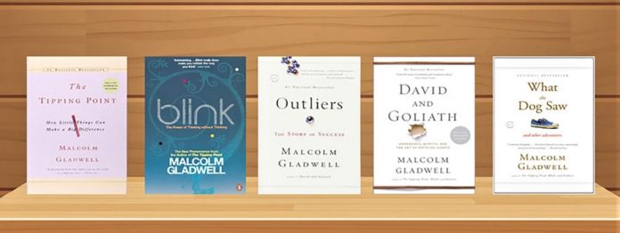 Five of Malcolm Gladwell’s seven titles. PHOTO/JP.