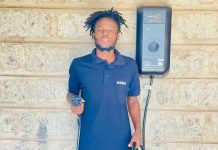 GGFI founder, Ratemo Mabeya, holding the EV charging infrastructure they have developed for use at GGFI. PHOTO/GGFI.