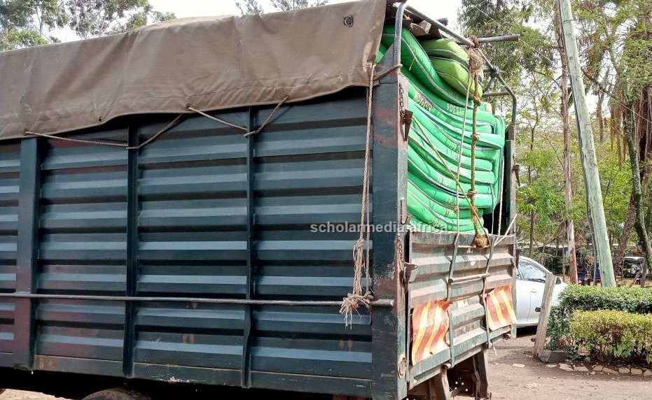 A lorry that transported the mattresses to the correctional facility. PHOTO/Tebby Otieno, Scholar Media Africa.