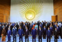 Addis Ababa, Ethiopia, on February 5, 2022. African heads of state pose for a group photo during the 35th Ordinary Session of the African Union (AU) Assembly. PHOTO/VOA News.