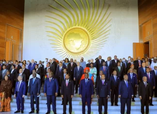 Silencing the Guns: Will AU Security Council support roadmap implementation? Addis Ababa, Ethiopia, on February 5, 2022. African heads of state pose for a group photo during the 35th Ordinary Session of the African Union (AU) Assembly. PHOTO/VOA News.