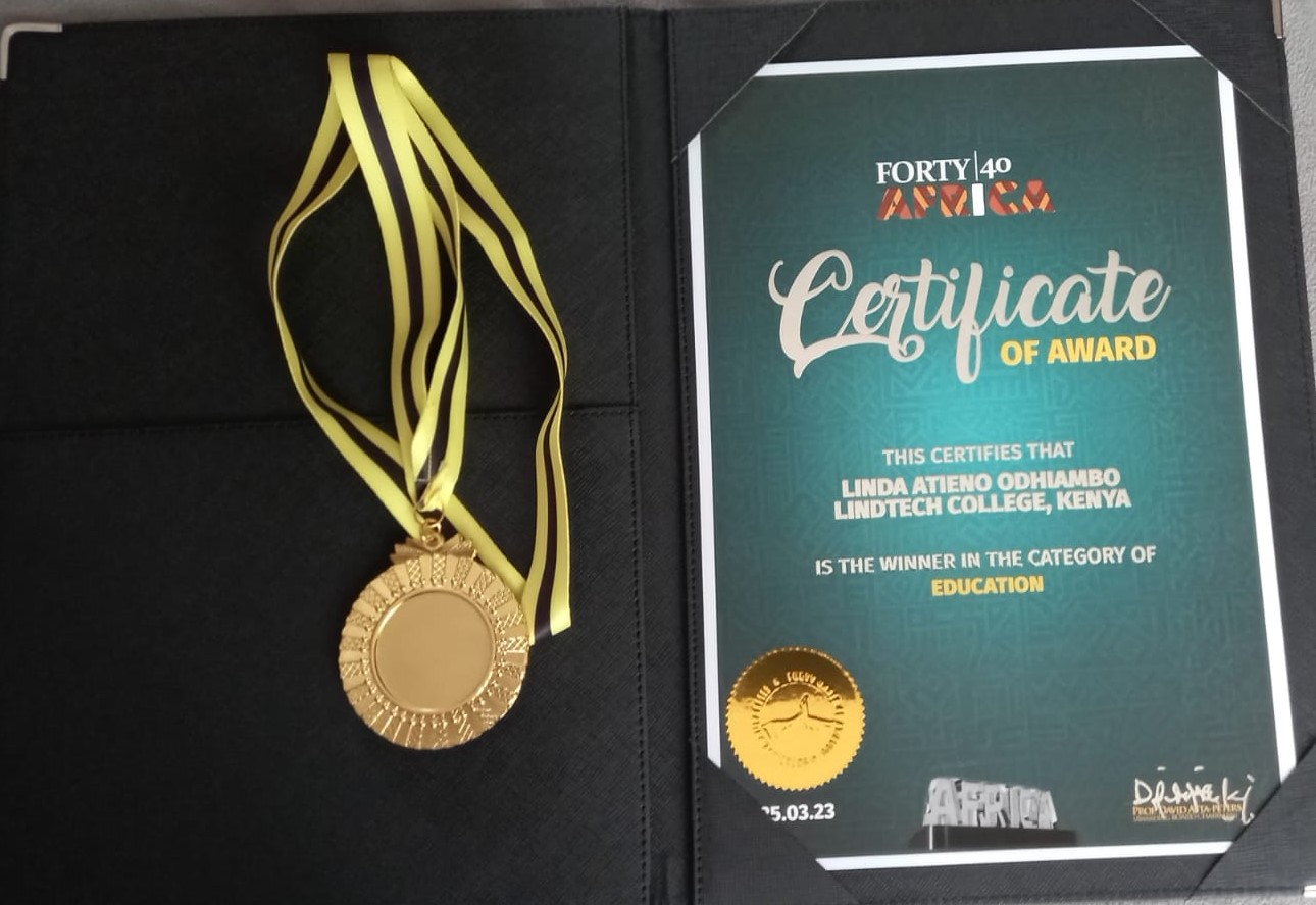 Certificate and medal for Linda Odhiambo, besides the trophy. PHOTO/Courtesy.