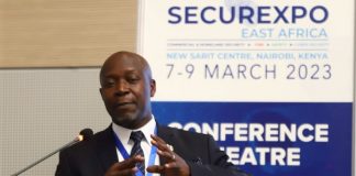Security conference calls for cybercrime prevention Lt. Col. (Rtd) Mathews Waria, Director Sentinel Protection Services Ltd giving a speech during Securexpo East Africa conference at Sarit Center, Nairobi, on March 7-9, 2023. PHOTO/Securexpo.