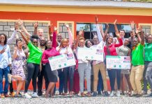 Young people having a joyful moment after training and awarding of grants. The event was courtesy of 10 Billion Strong, Wise Kenya and Green Kenya. PHOTO/WISE Kenya.