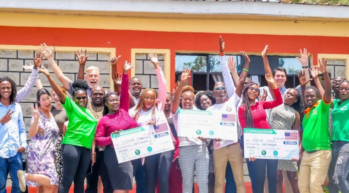 Training and grants, a boost to youths combating climate change Young people having a joyful moment after training and awarding of grants. The event was courtesy of 10 Billion Strong, Wise Kenya and Green Kenya. PHOTO/WISE Kenya.