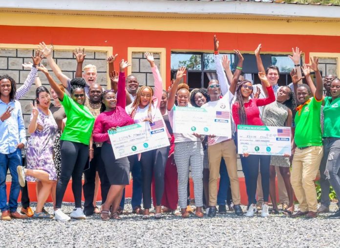 Young people having a joyful moment after training and awarding of grants. The event was courtesy of 10 Billion Strong, Wise Kenya and Green Kenya. PHOTO/WISE Kenya.
