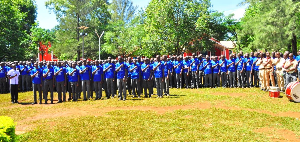 The Conquerors, who are warming up for this years KCSE exams, singing the national anthem during the launch of their mean target. PHOTO/Courtesy. 