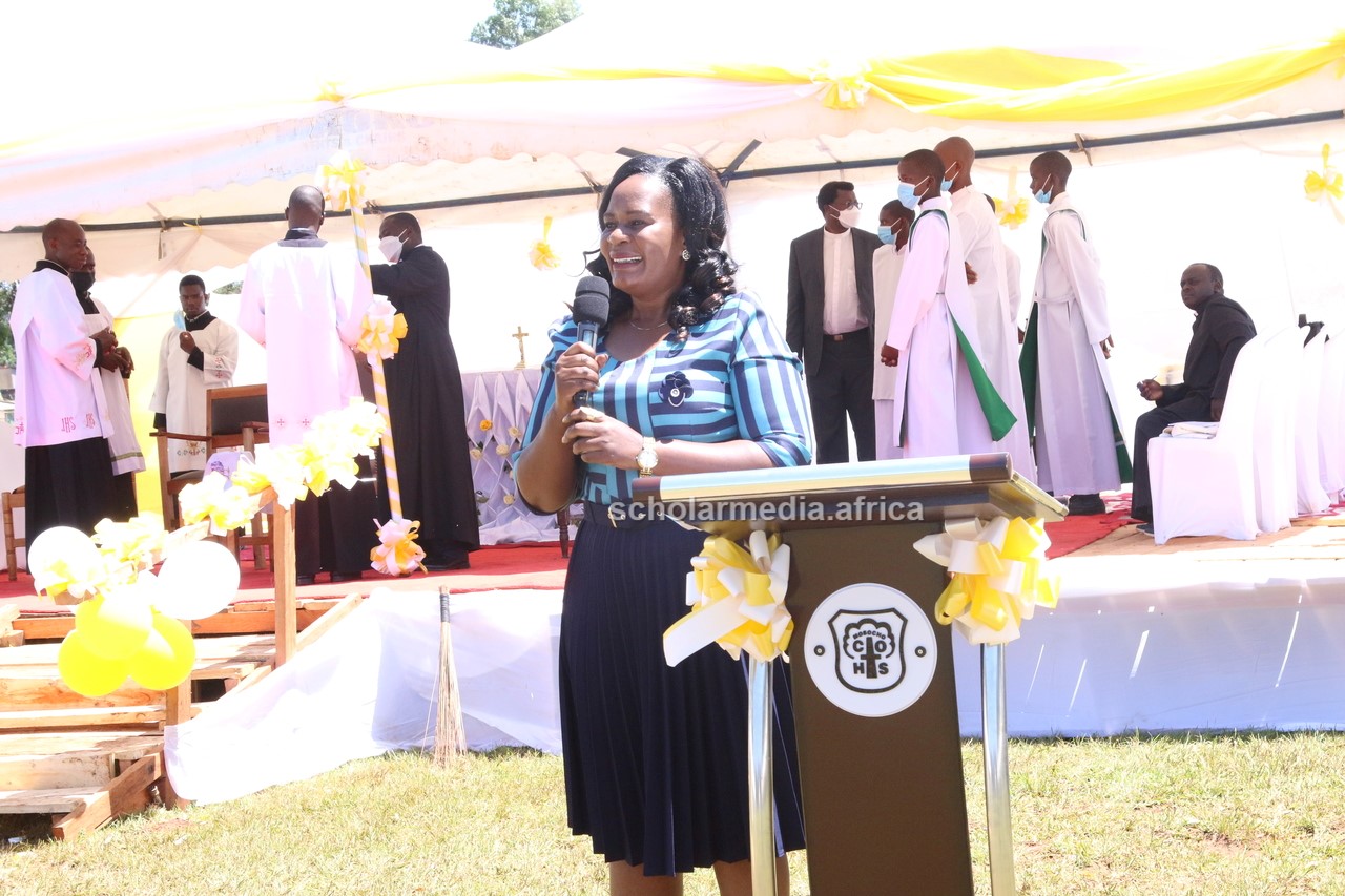 Prof. Margaret Barasa, Chair of the Education Committee in the BoM, delivering her speech during the thanksgiving ceremony. PHOTO/Boaz Khuteka, Scholar Media Africa. 