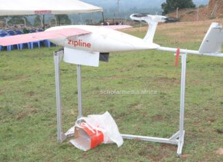 Nyamira County tests adopting drones to deliver emergency medical products An example of the Zipline drone. Such drones are set to be supplying medical products in Nyamira County health facilities as a result of a deal inked between the county and Zipline company. PHOTO/Dan Nyamanga, Scholar Media Africa.