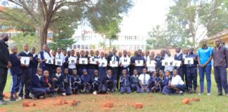 ENVIRONMENT: University staff sensitizing communities on waste management Everlyn Kimibei (second right), a staff at Kisii University, poses for a photo with learners from Kisii Primary School and some of their teachers. She's leading a group sensitizing pupils and the general public concerning waste management and environmental conservation. PHOTO/Courtesy.
