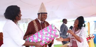 A Decade Later: Kisii University’s founding VC exits, opens new chapter Prof. John Akama and wife, Dr. Mallion Onyambu, receive a gift from Vicky Nyaboke (right) during a farewell party to mark the end of Prof. Akama's tenure as Vice Chancellor, Kisii University. PHOTO/Josephat Nehemiah, Scholar Media Africa.