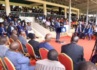 Residents benefit as Governor Arati flags off medical supplies, disburses bursaries Simba Arati, Kisii County Governor, giving his speech during the disbursement of bursaries in Gusii Stadium on June 23, 2023. This was after an earlier event at Kisii Teaching and Referral Hospital where he flagged off medical supplies for the county. PHOTO/Samuel Okerosi, Scholar Media Africa.