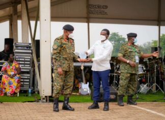 Uganda: Million Trees Int’l Organisation planting hope for a greener planet Dr. Jibril Ssemakula, a professional clinician and Founder, Million Trees International Organisation, receiving an appreciation award from the UPDF CDF Gen Wilson Mbadi in February 2023. The entity has been on a mission to plant as many trees in Uganda and restore forest cover. PHOTO/MTIO.