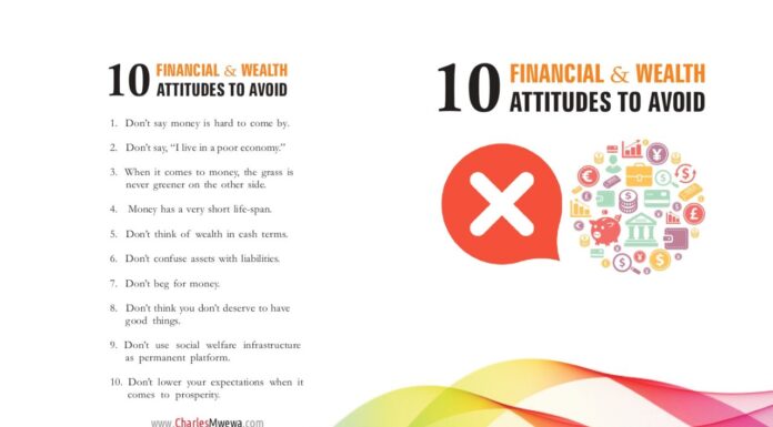 Book Review: 10 Financial & Wealth Attitudes to Avoid Cover and blurb of 10 Financial & Wealth Attitudes to Avoid book. ILLUSTRATION/Charles Mwewa.