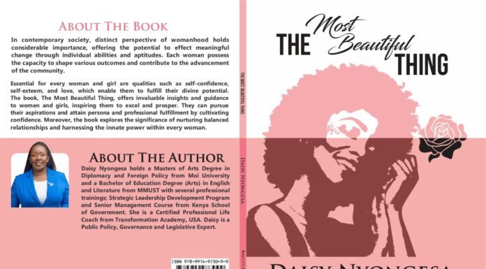 Book Review: The Most Beautiful Thing Cover and blurb of The Most Beautiful Thing book by Daisy Nyongesa. COVER DESIGN/InterCEN Publishers.