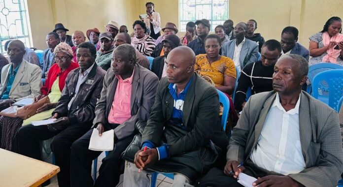 Stakeholders follow proceedings of a public participation exercise on valuation rolls at Nyansiongo town hall. PHOTO/Nyamira County Comms Dept.